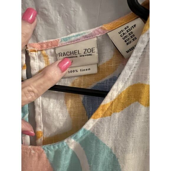 Rachel Zoe Linen Multicolor Tropical Print Tank Shift Dress Sz Xs NWT Resort - Picture 4 of 6
